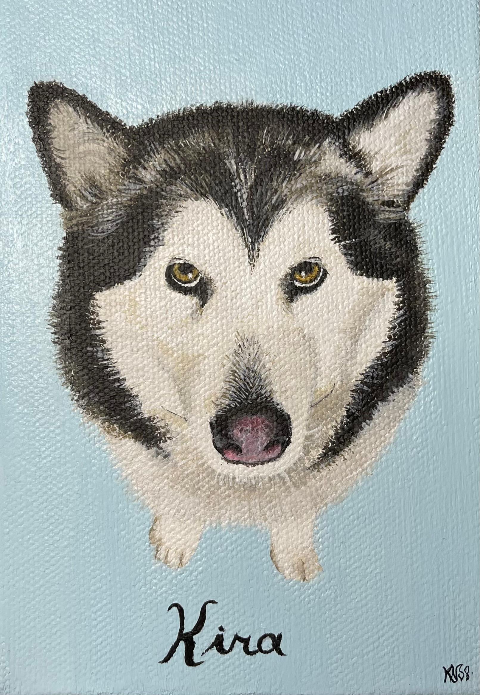 Hand-painted pet portrait of Kira